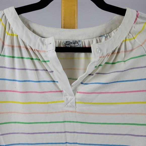 Vintage Society rainbow stripe gathered neck button collar tee - Picture 2 of 9